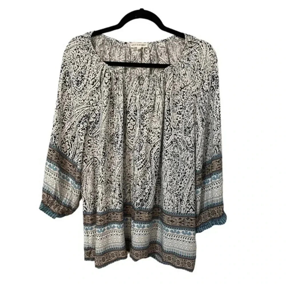 Artisan NY Women’s Paisley Long Sleeve Blouse Blue Size 1X‎